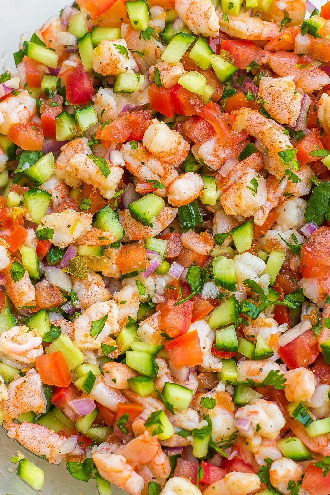 birds eye view of cooked shrimp ceviche recipe