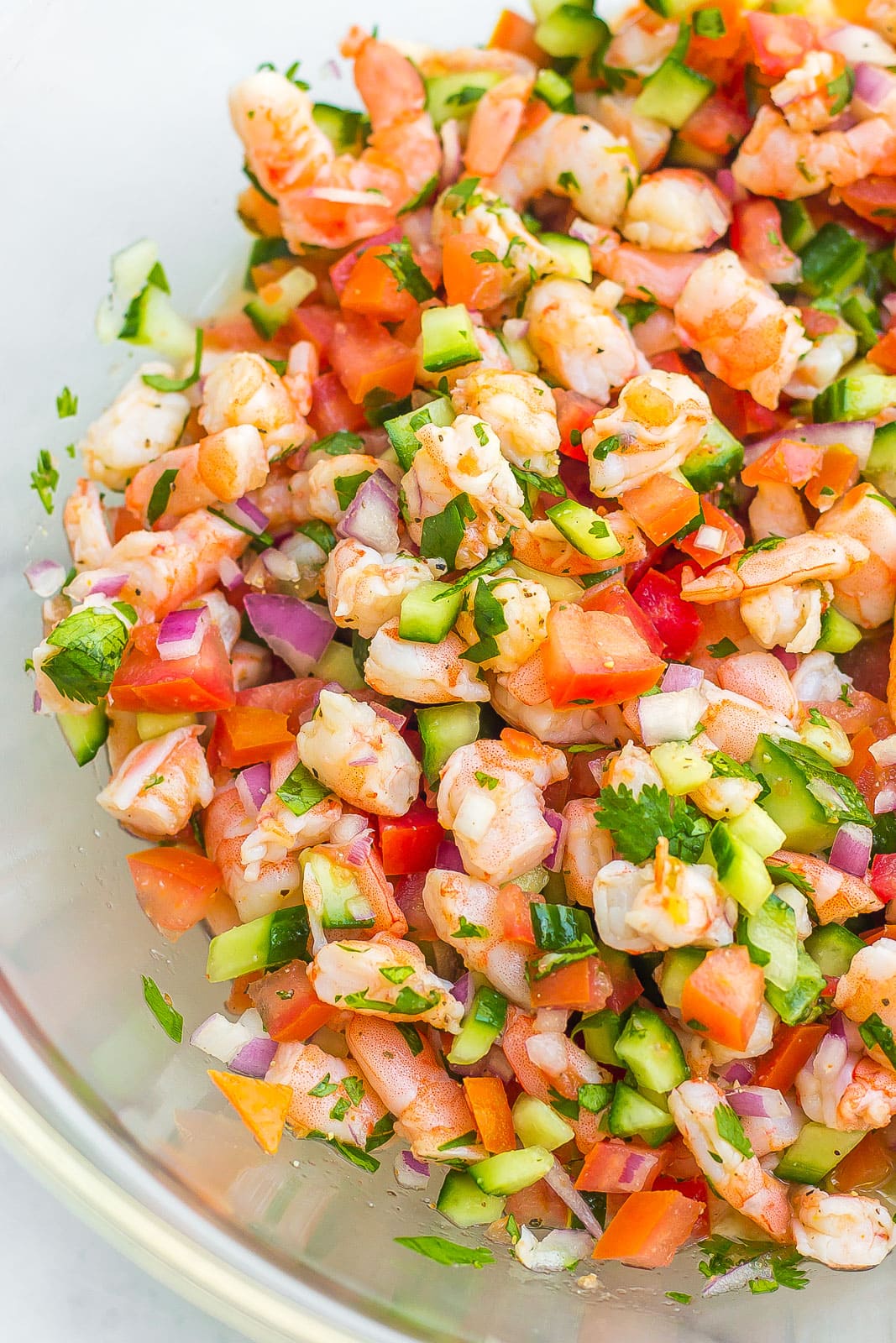 cooked shrimp ceviche in a bowl