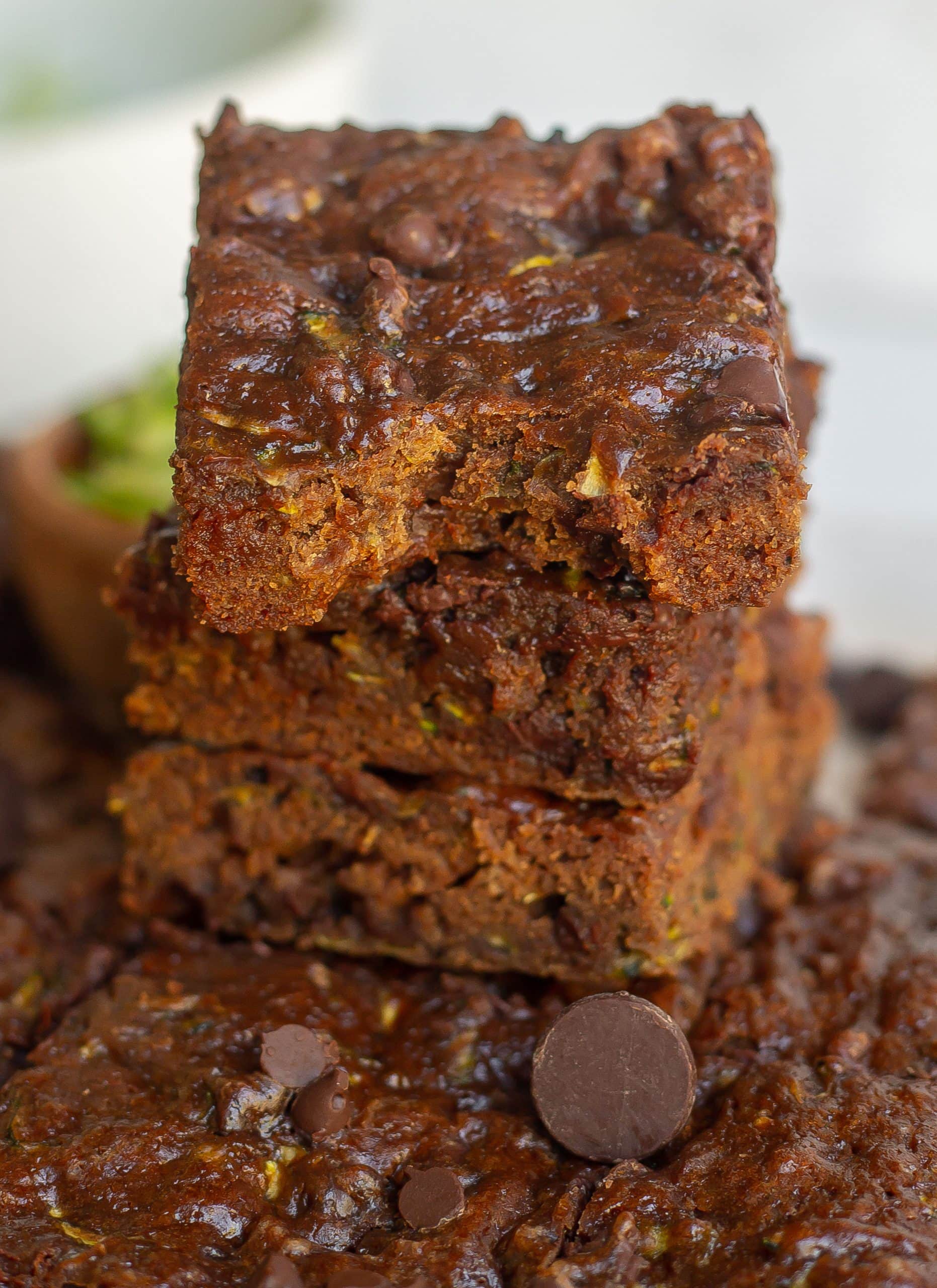 close up of zucchini brownies