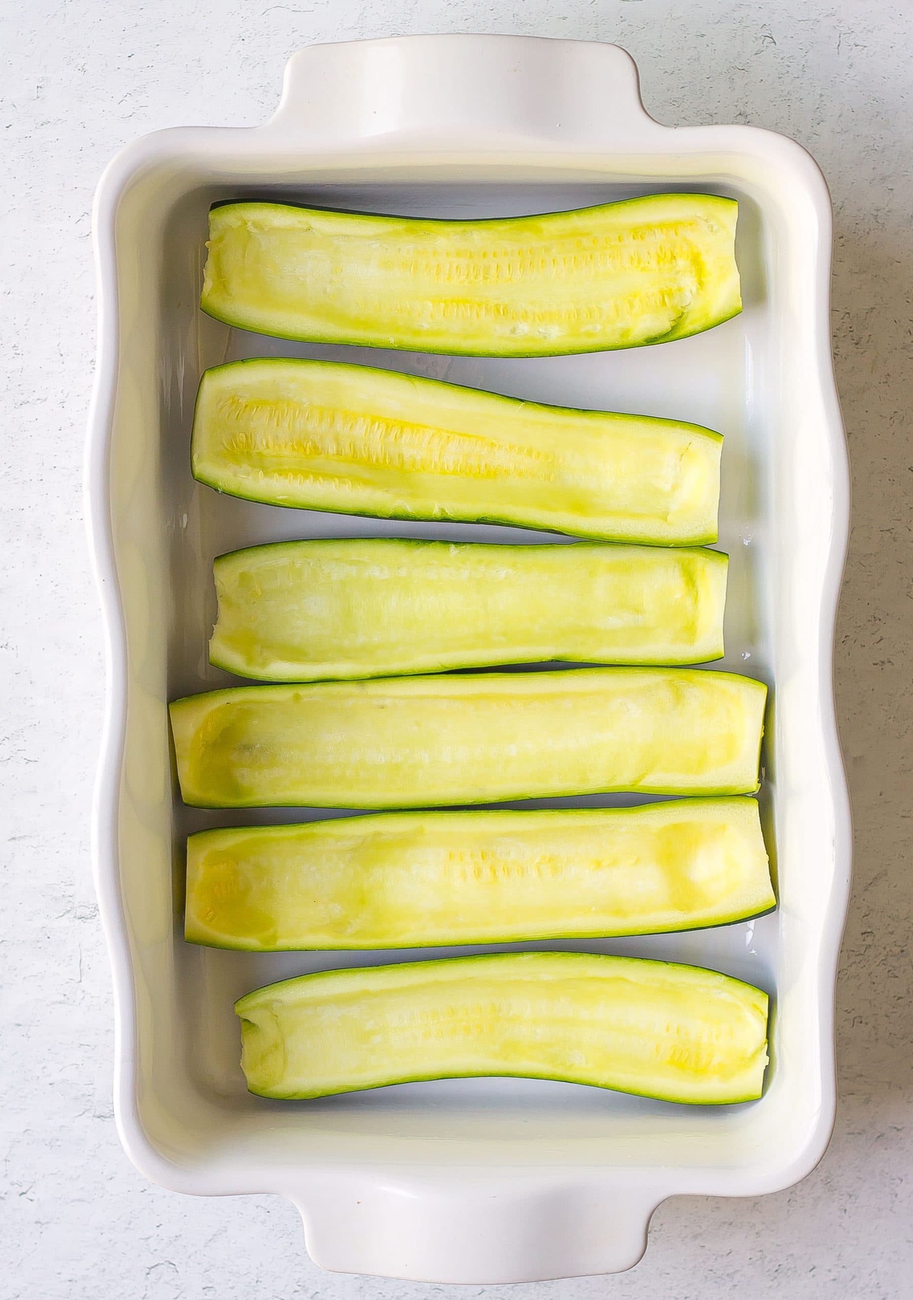 zucchini boats without filling in baking dish