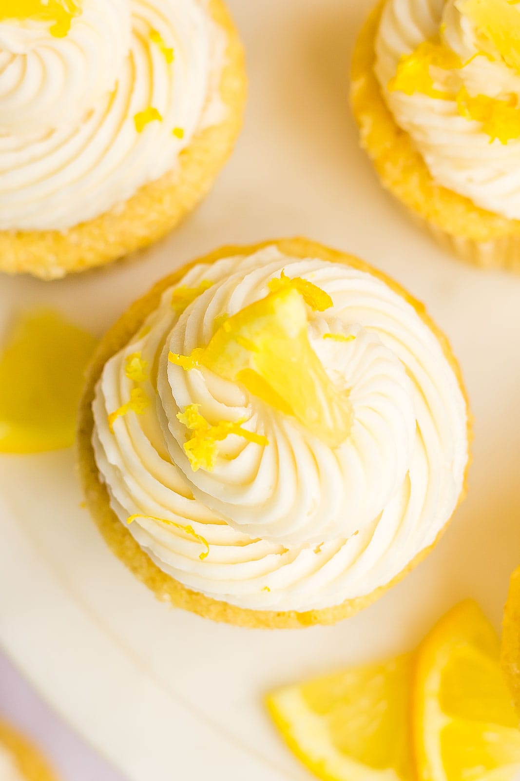 birds-eye view of lemon cupcake