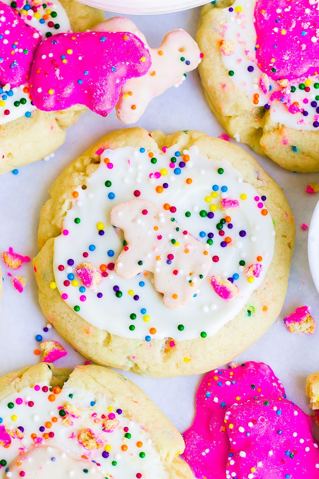 close up view of circus animal sugar cookies