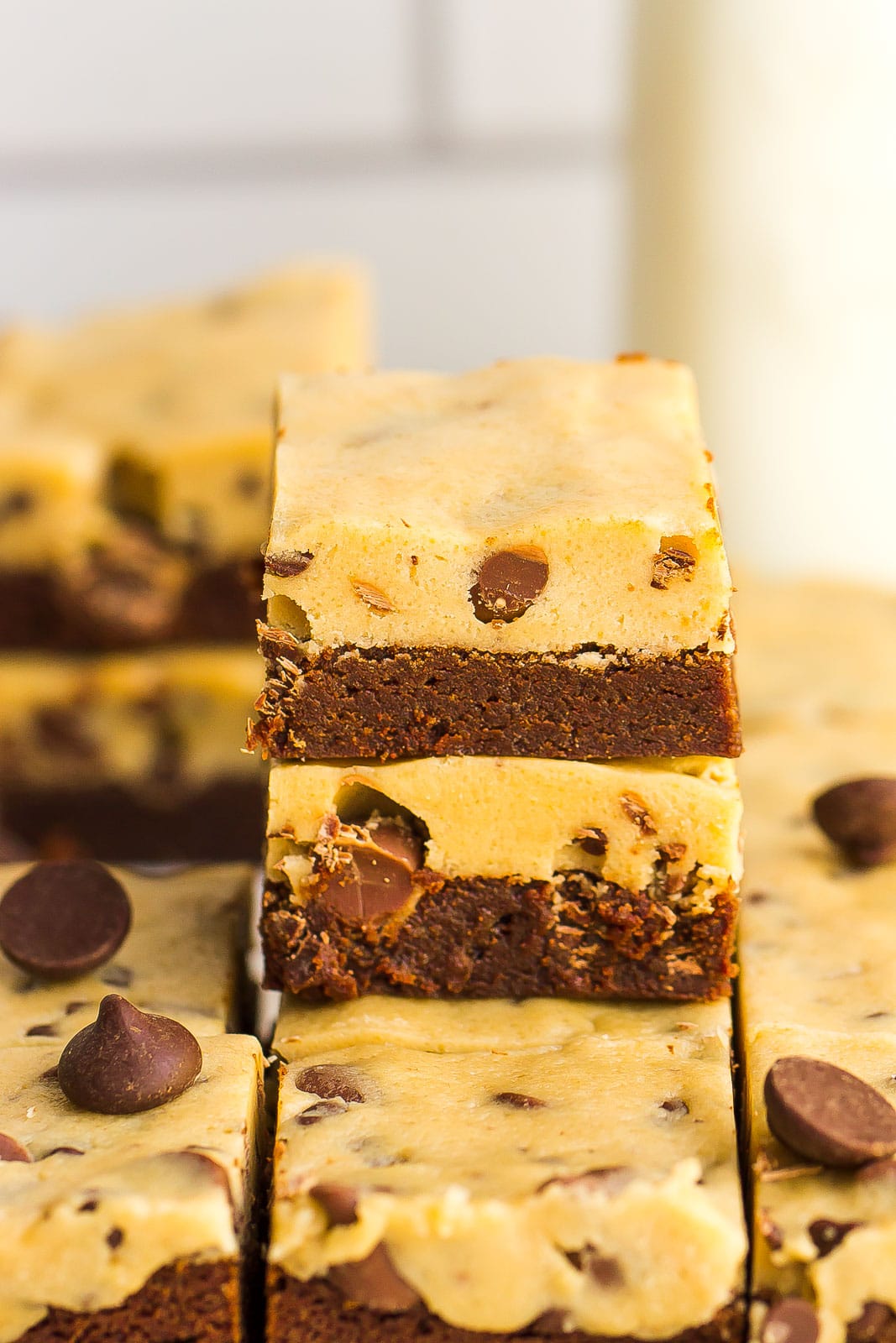 stack of cookie dough brownies