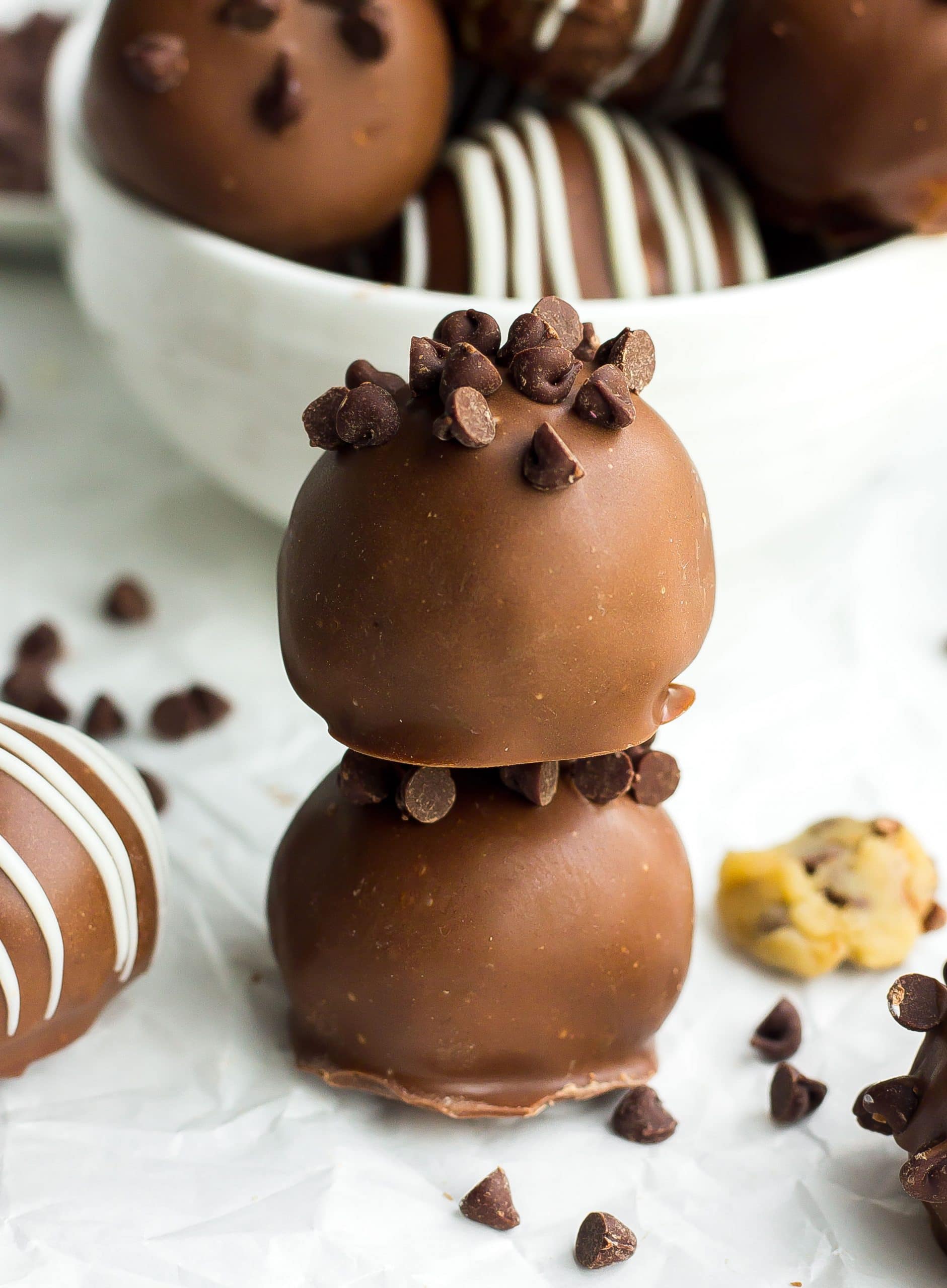 stacked cookie dough truffles