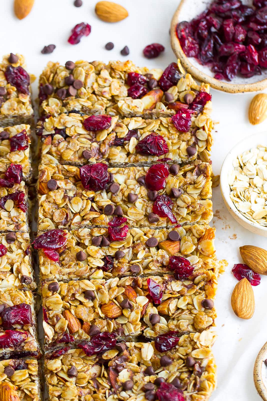 Healthy Granola Bars with cranberries and mini chocolate chips