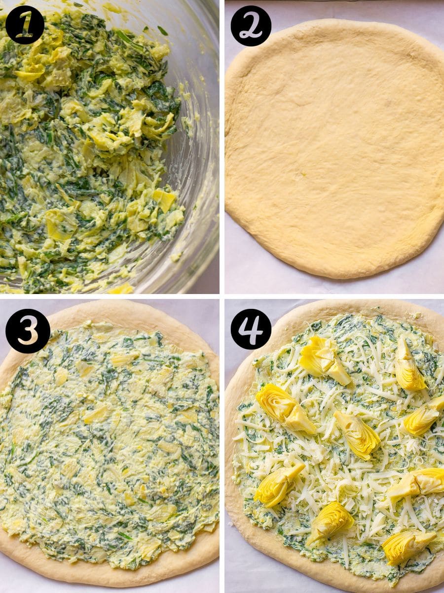 how to make spinach artichoke pizza step-by-step
