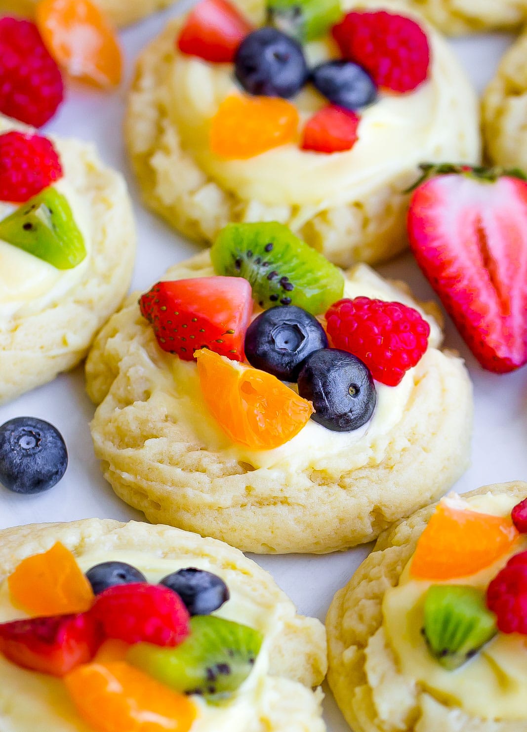 side view of fresh fruit pizza cookies