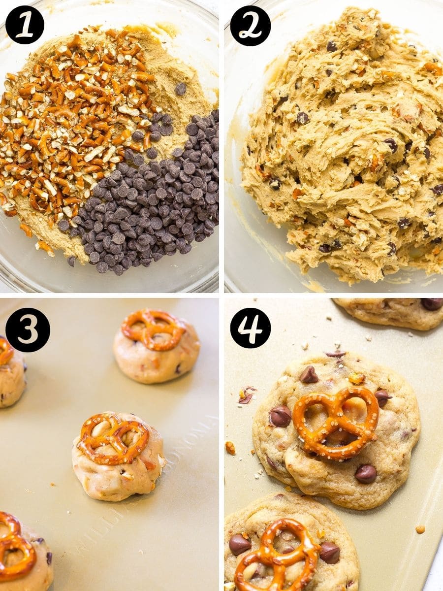 How to make Chocolate Chip Pretzel Cookies step-by-step instructions.