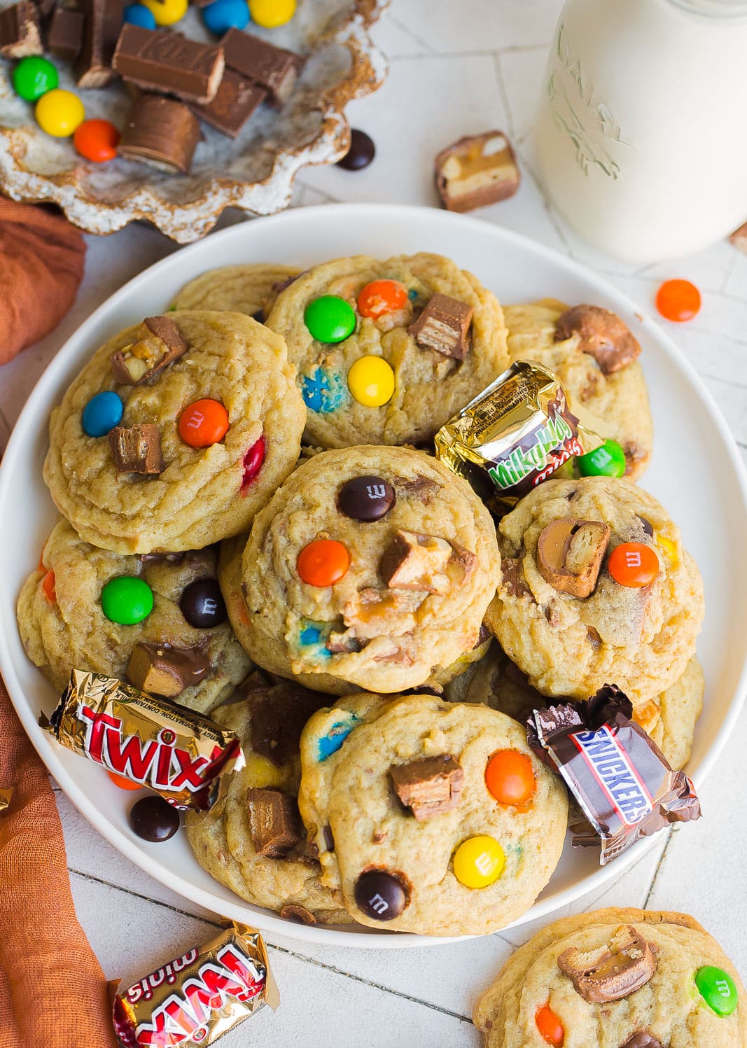 Candy Bar Cookies on a white plate. 