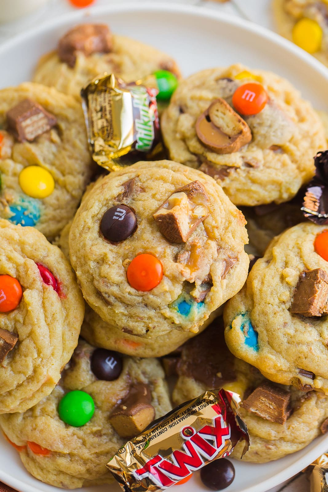 The best ever Halloween Candy Cookie Recipe on a white plate. 