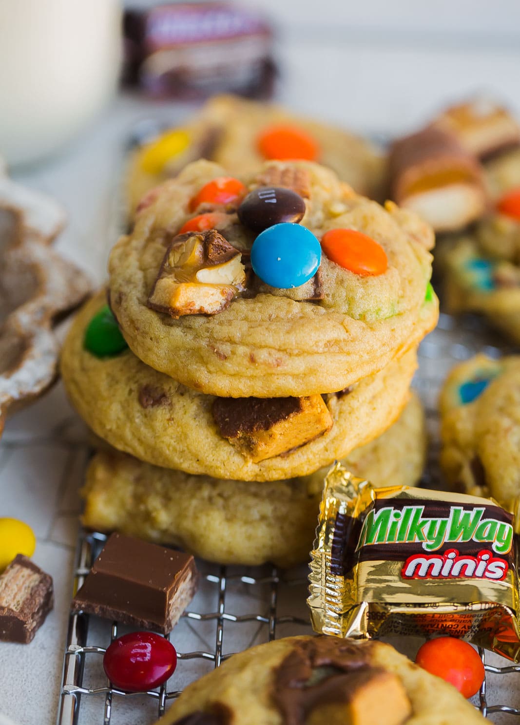 Stack of Halloween Candy Cookies on a plate.