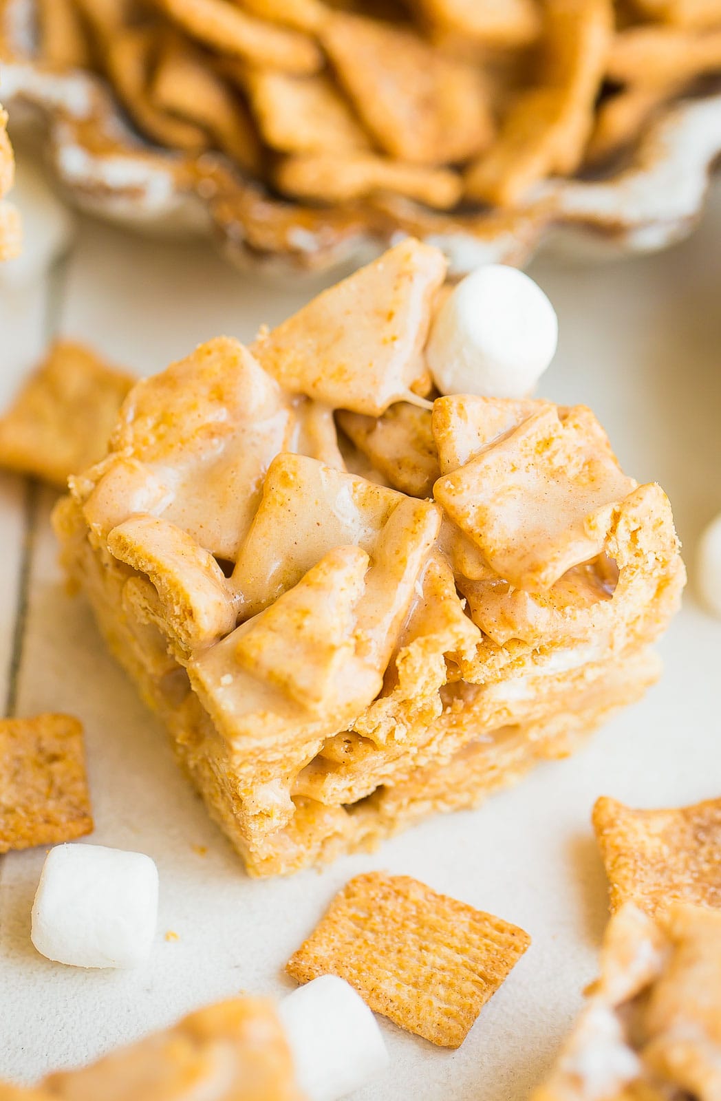 close up of Cinnamon Toast Crunch Cereal Bar Recipe.