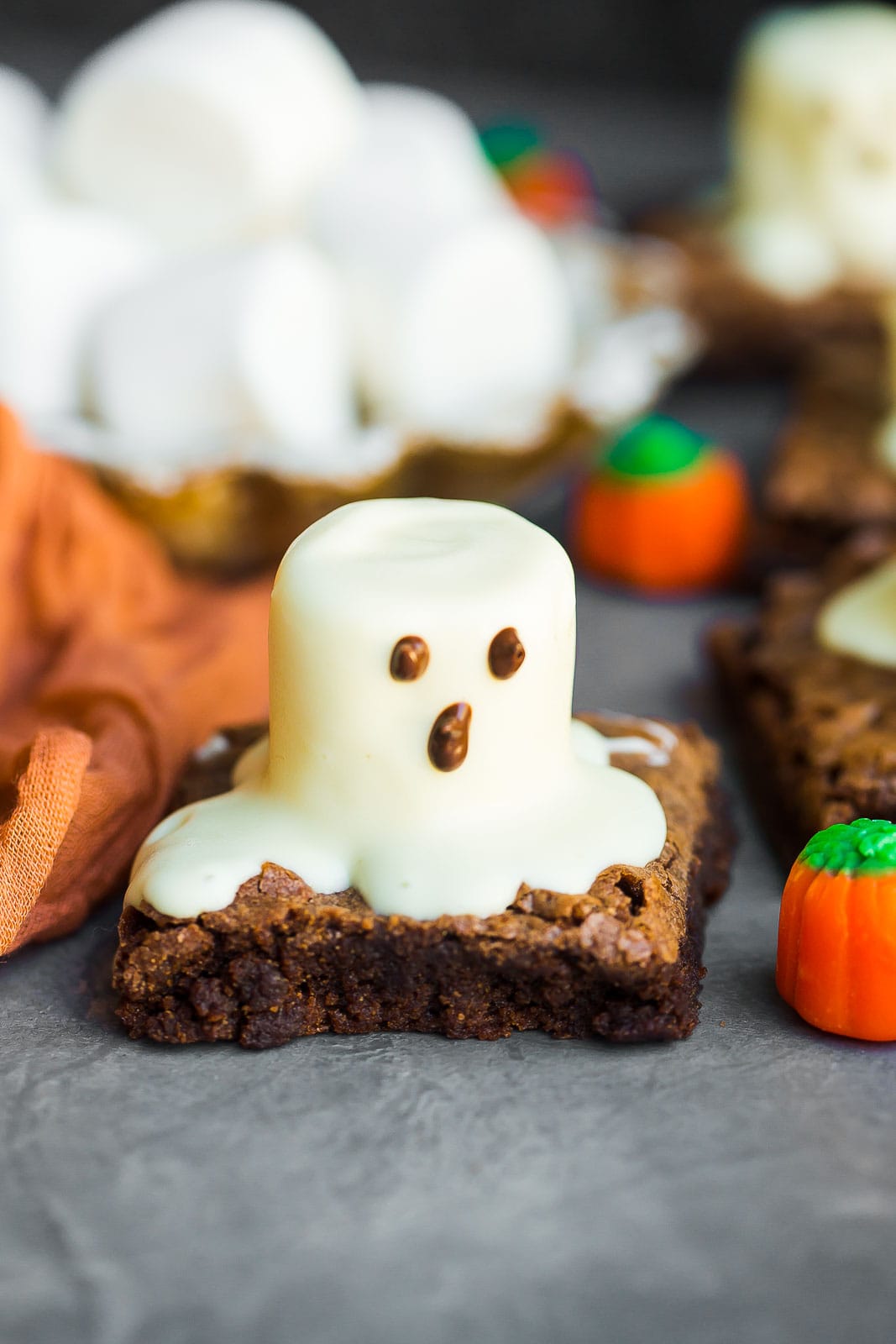 Brownie with a marshmallow ghost on top. 