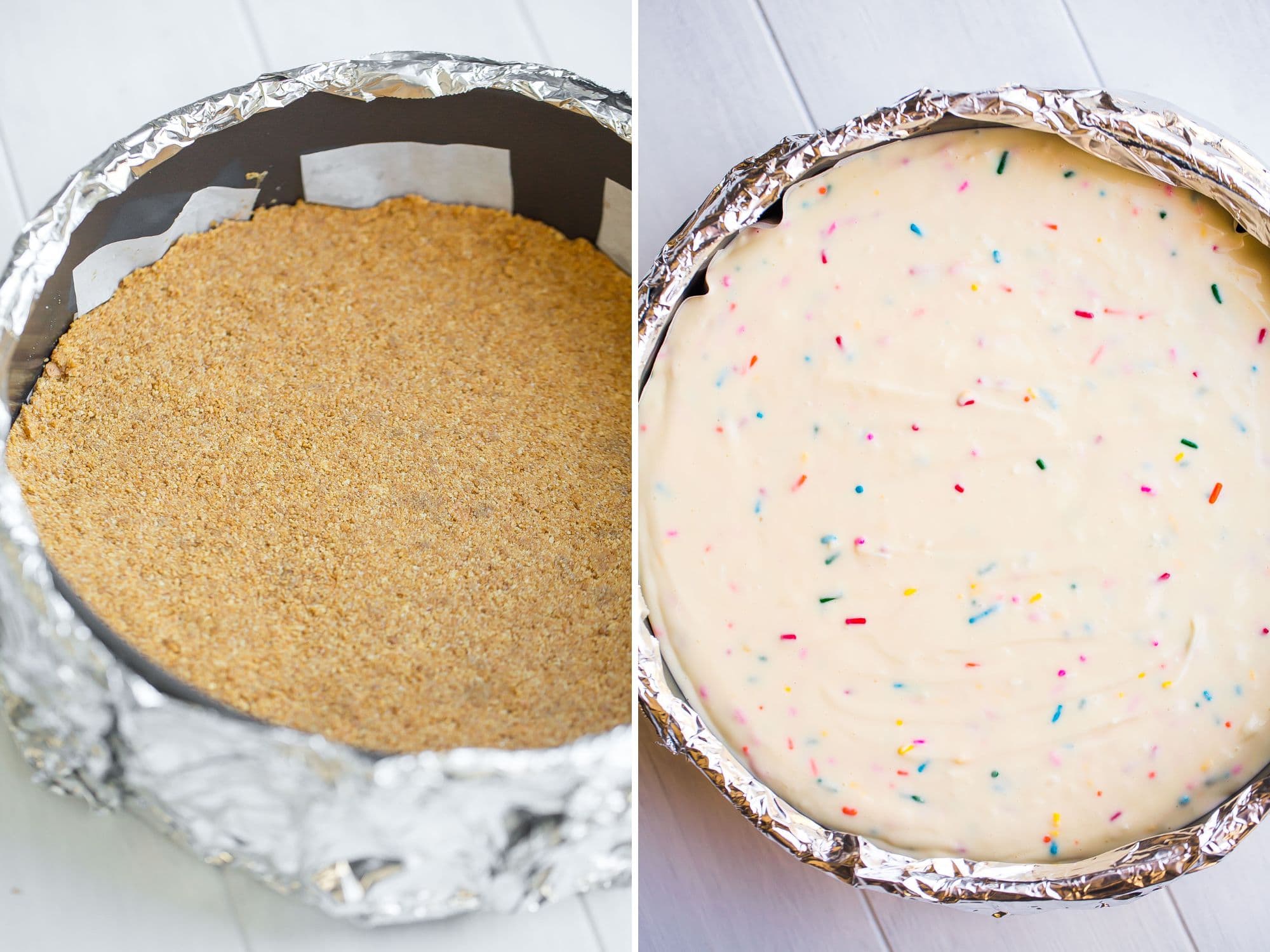 Birthday Cake Cheesecake process shots.