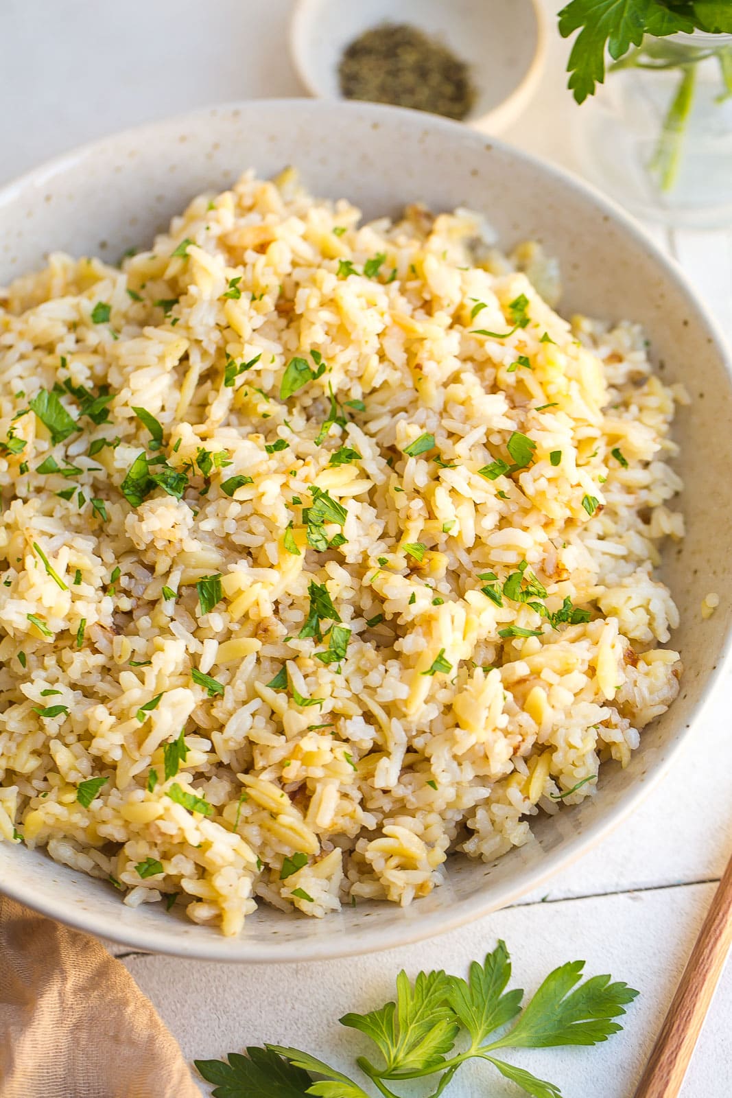 The best homemade rice pilaf in a serving dish.