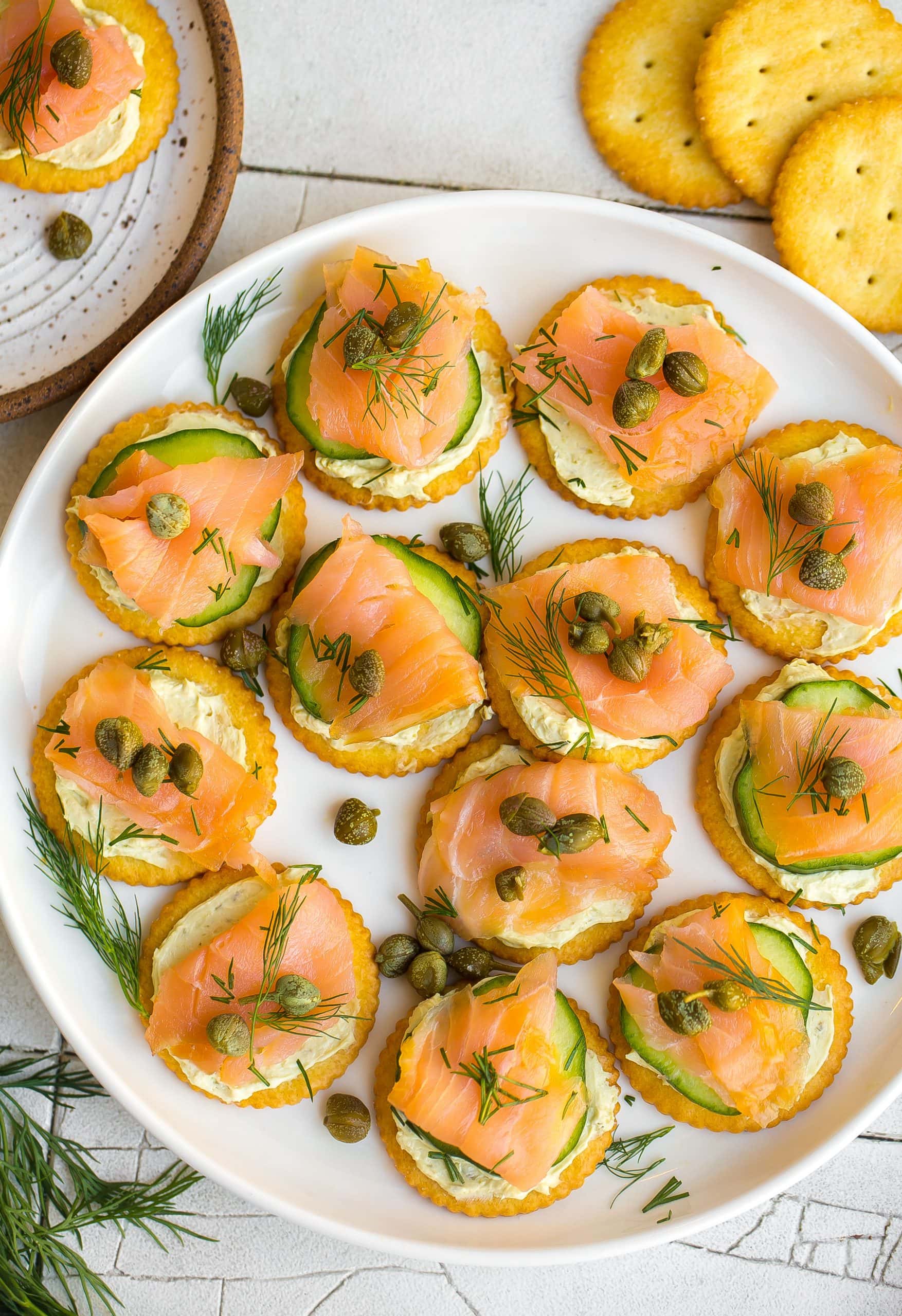 Smoked Salmon Appetizer Bites on a white plate.