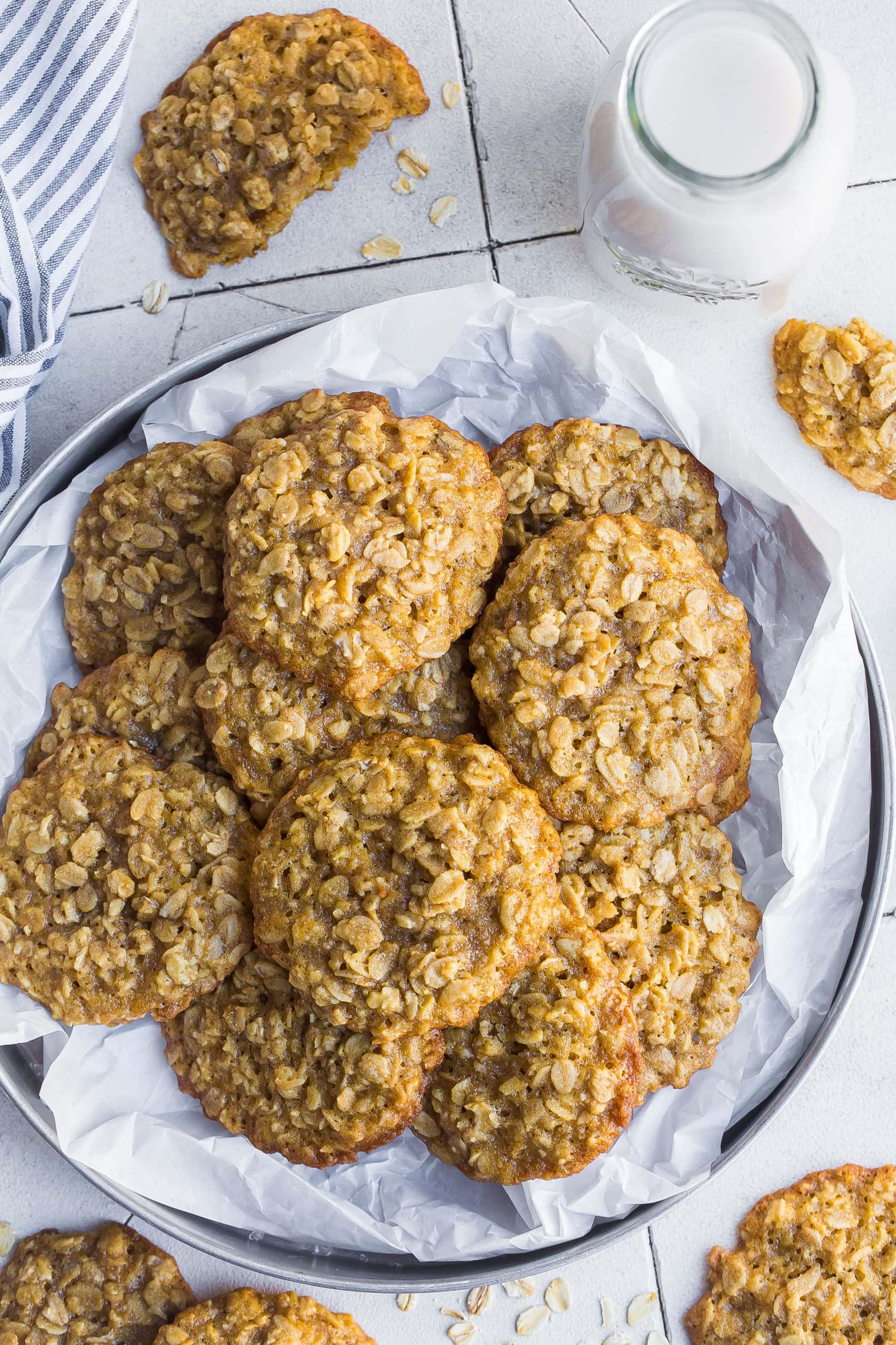 Ultimate Oatmeal Cookies in a silver tin.
