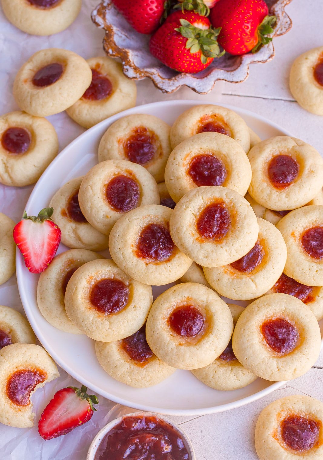 Strawberry Cream Cheese Cookies on a white plate. 