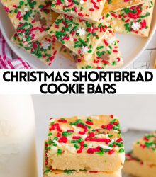 Shortbread cookie bars with Christmas sprinkles.