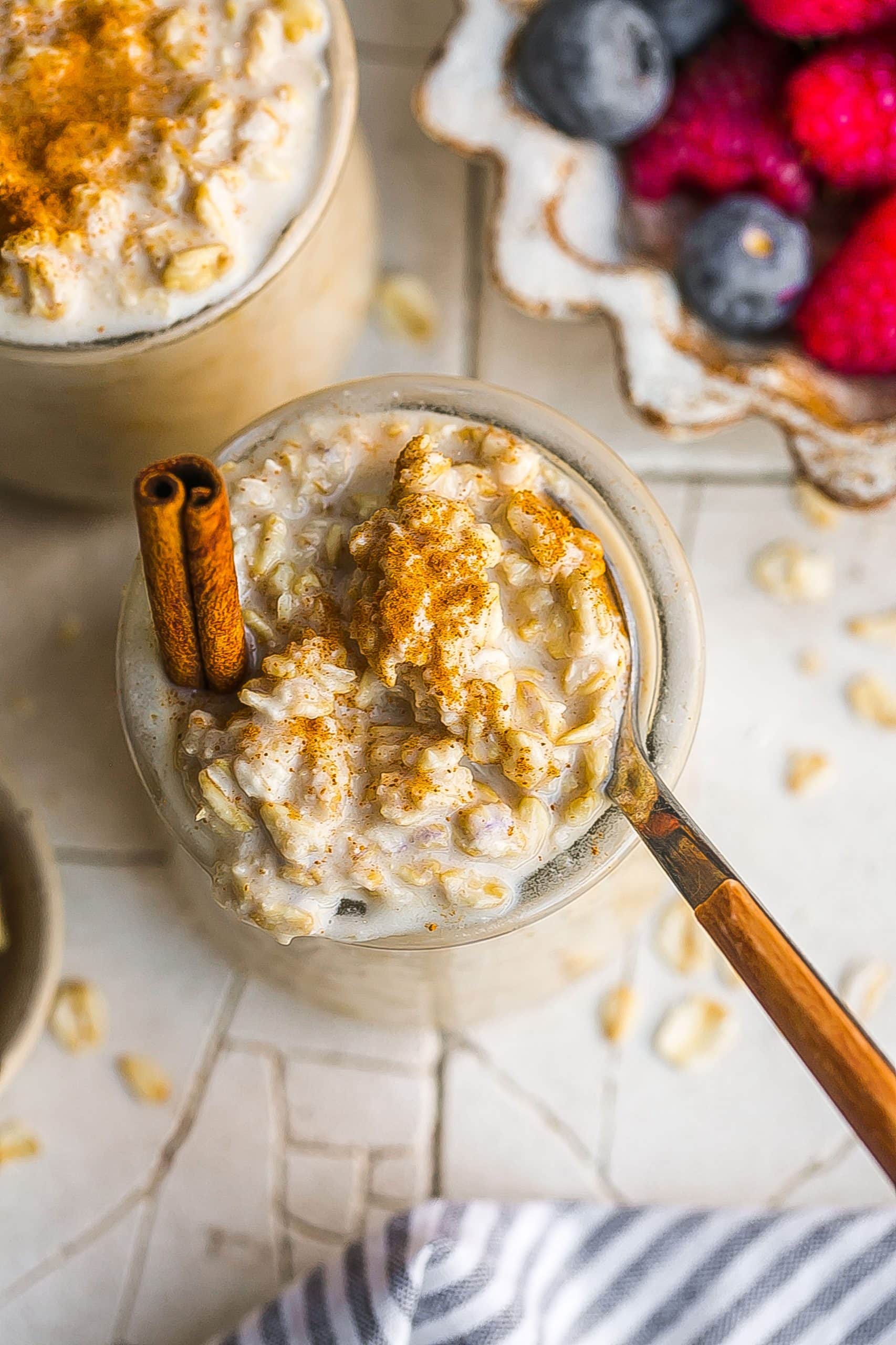 Overnight Oats With Almond Milk and ground cinnamon.