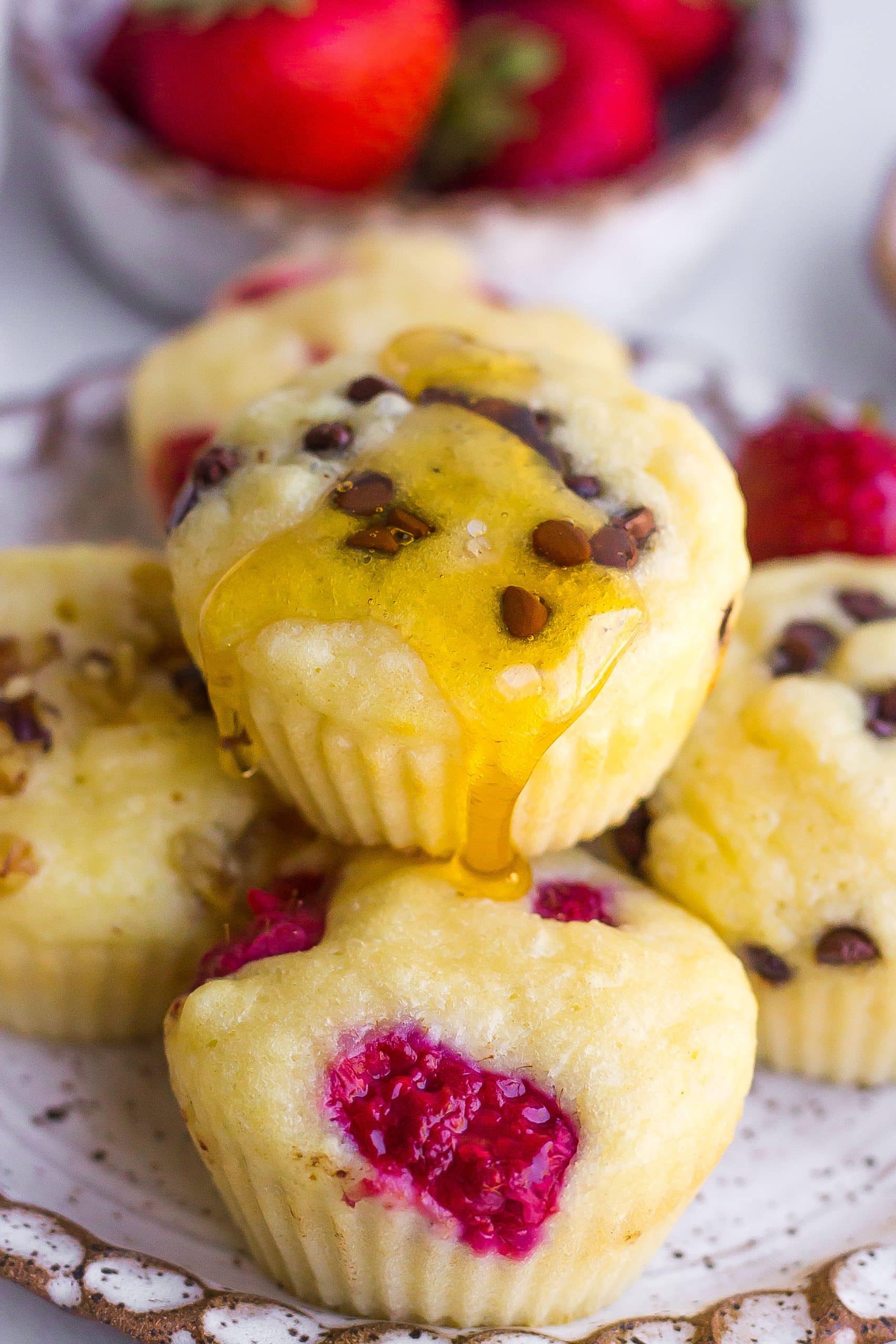 Pancake muffin drizzled with honey.