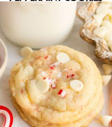 Close up of white chocolate peppermint cookie.