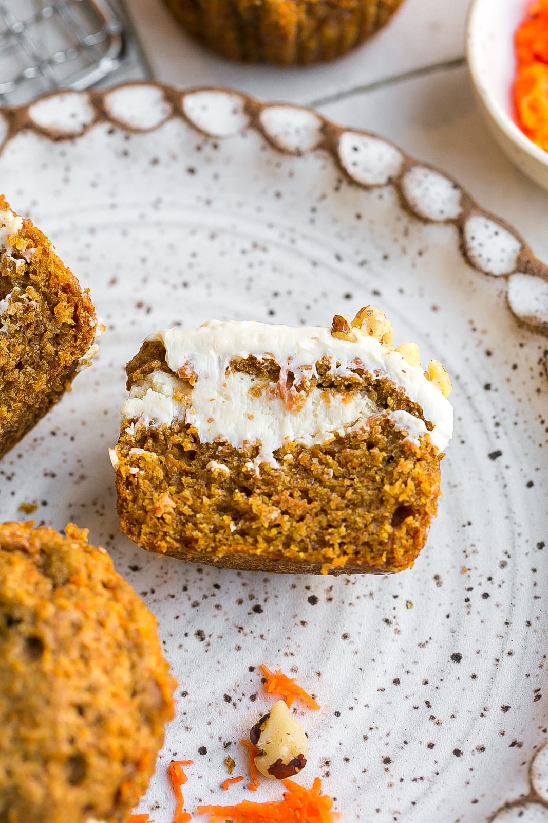 Inside of a Cream Cheese Filled Carrot Cake Muffins.