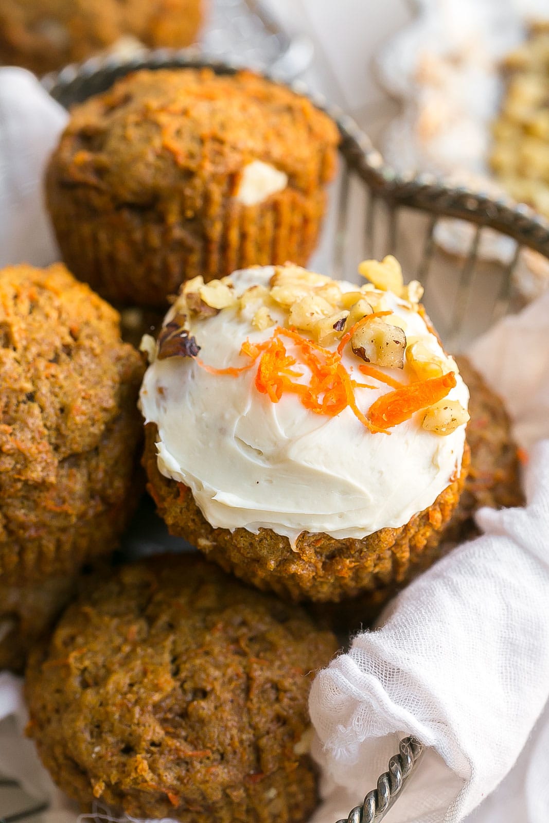 Frosted carrot cake muffin.