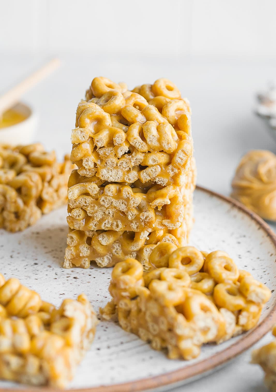 Peanut Butter Cheerio Bars on a plate.