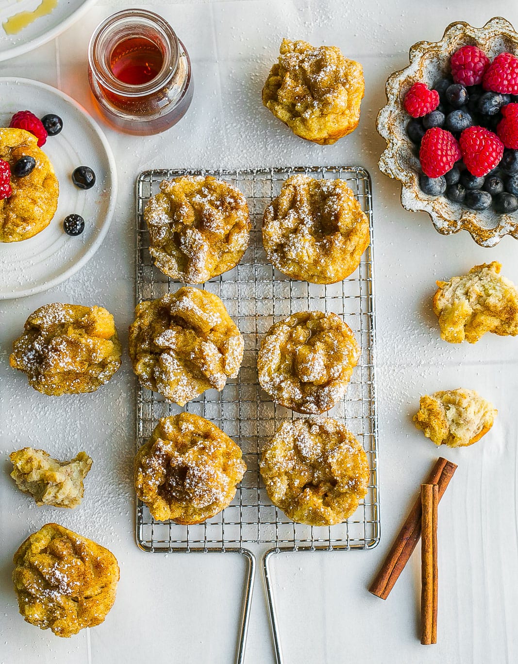 French toast muffins on a cooling rack.