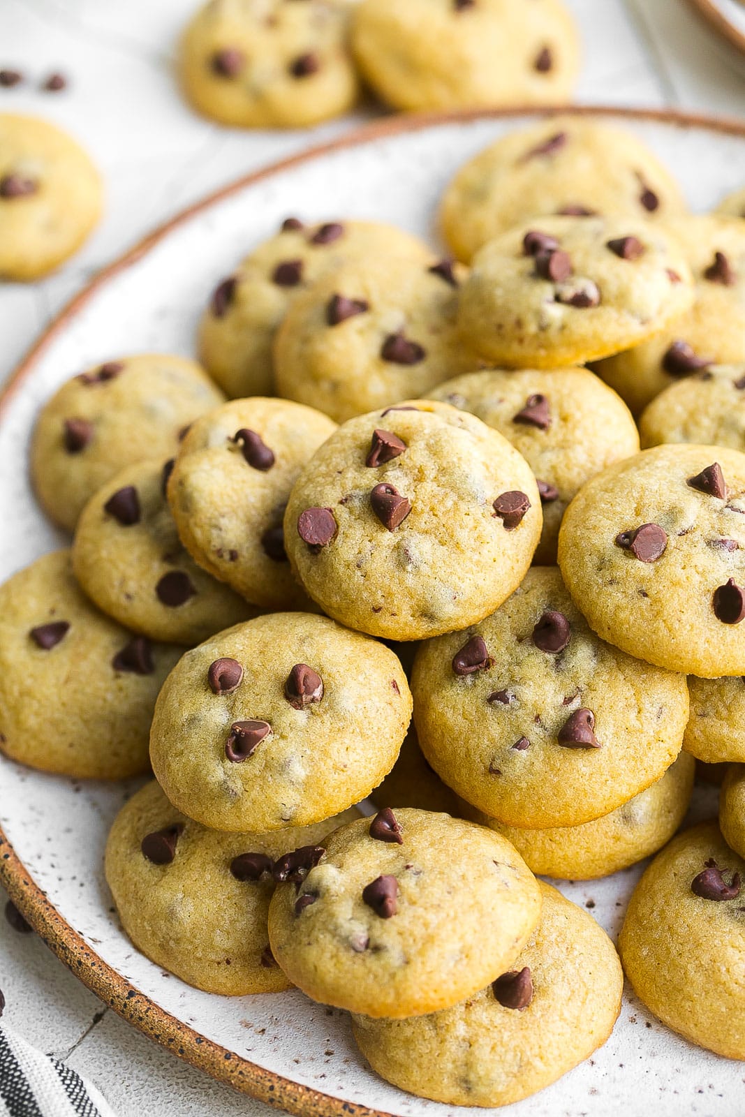 Mini Chocolate Chip Cookies on a plate.