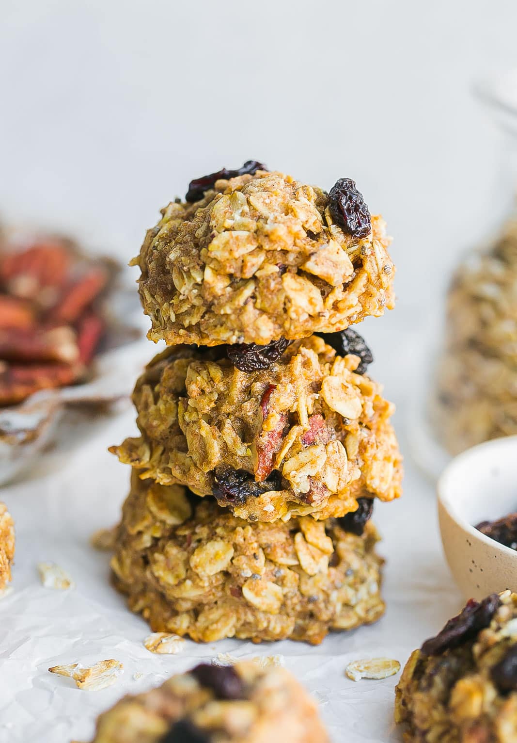 Stack of healthier oatmeal cookies.