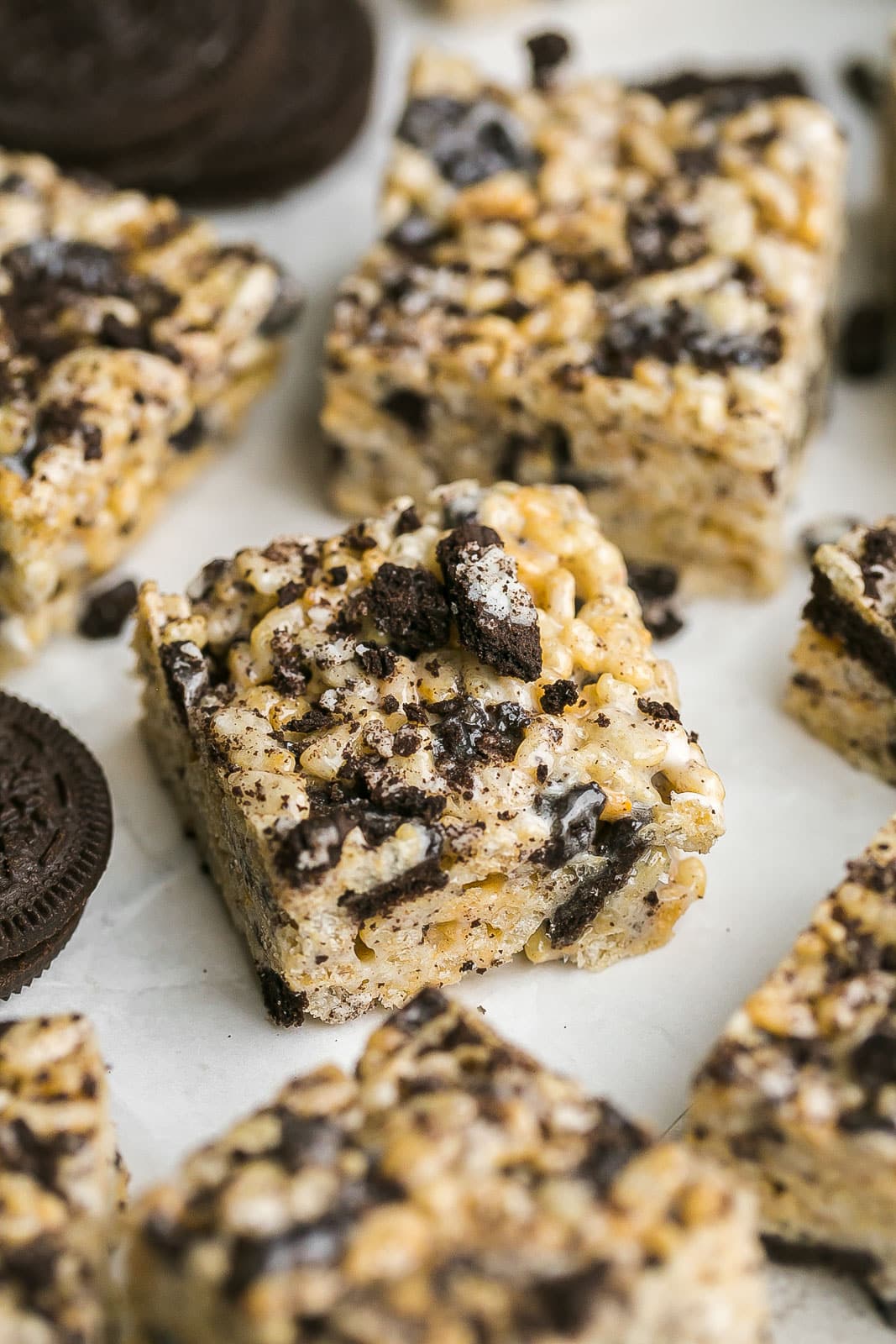 Rice Krispie treats with crushed Oreos.