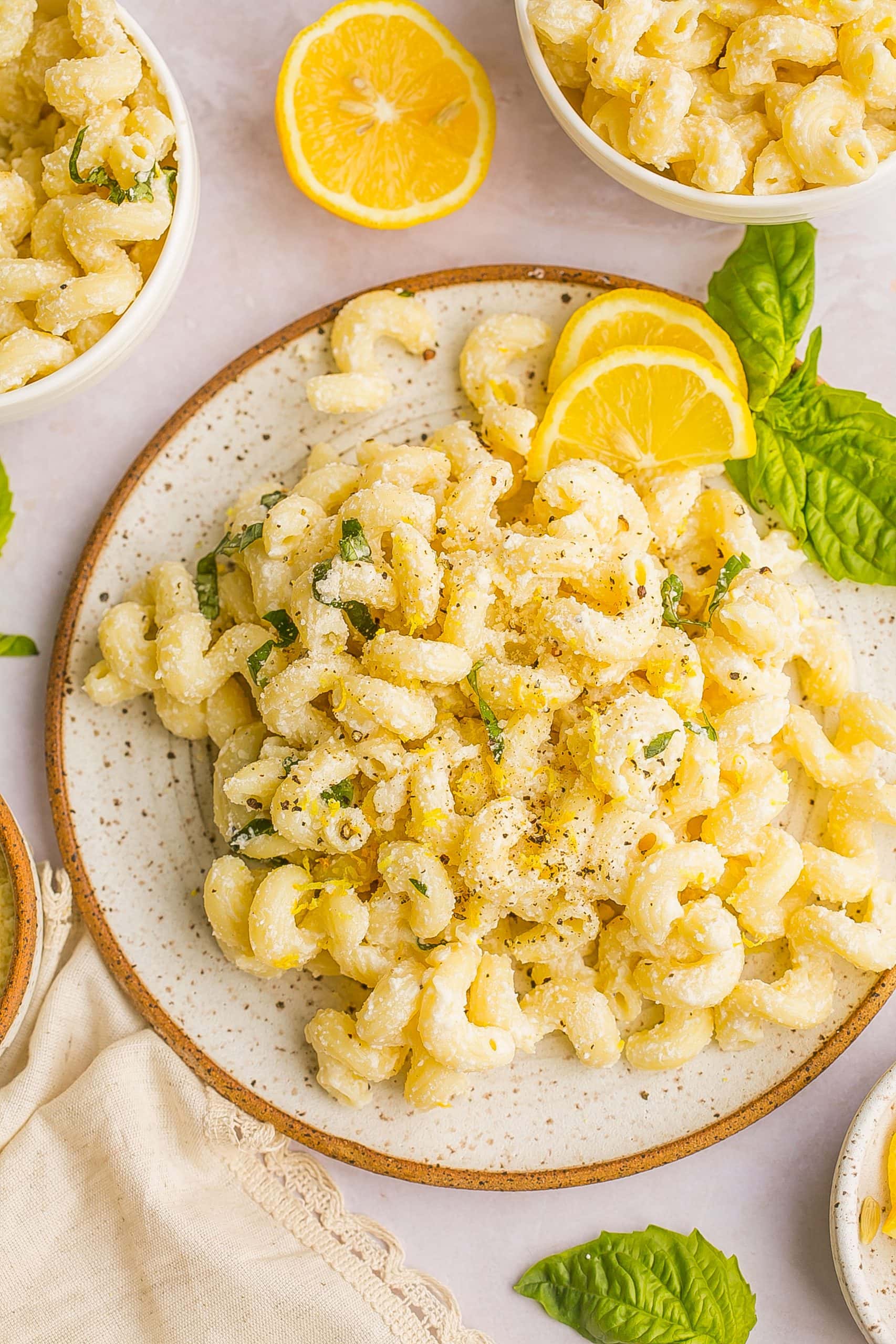 One Pot Pasta with Ricotta and Lemon on a dish.