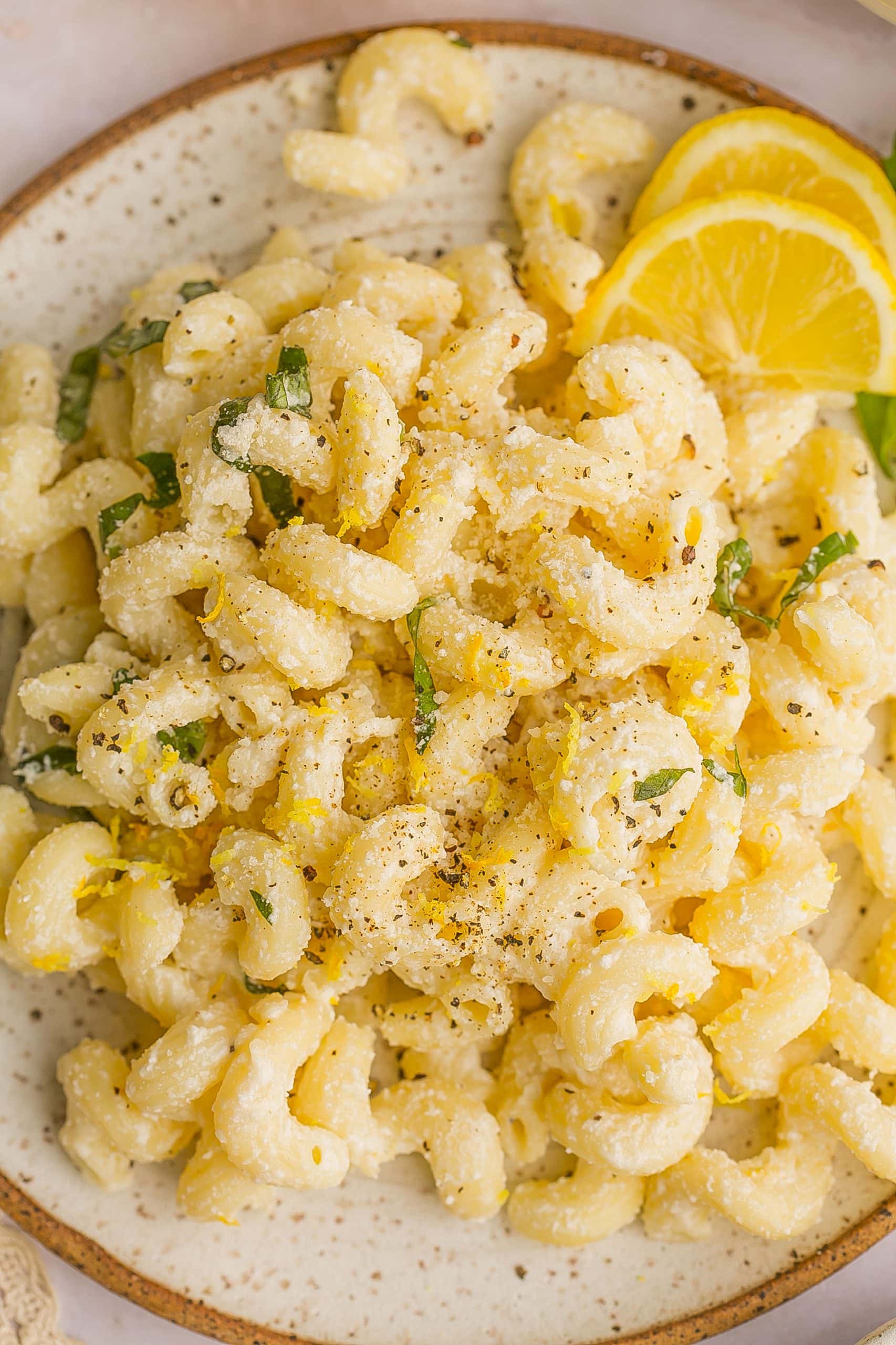 Close up of One Pot Pasta with Ricotta and Lemon.