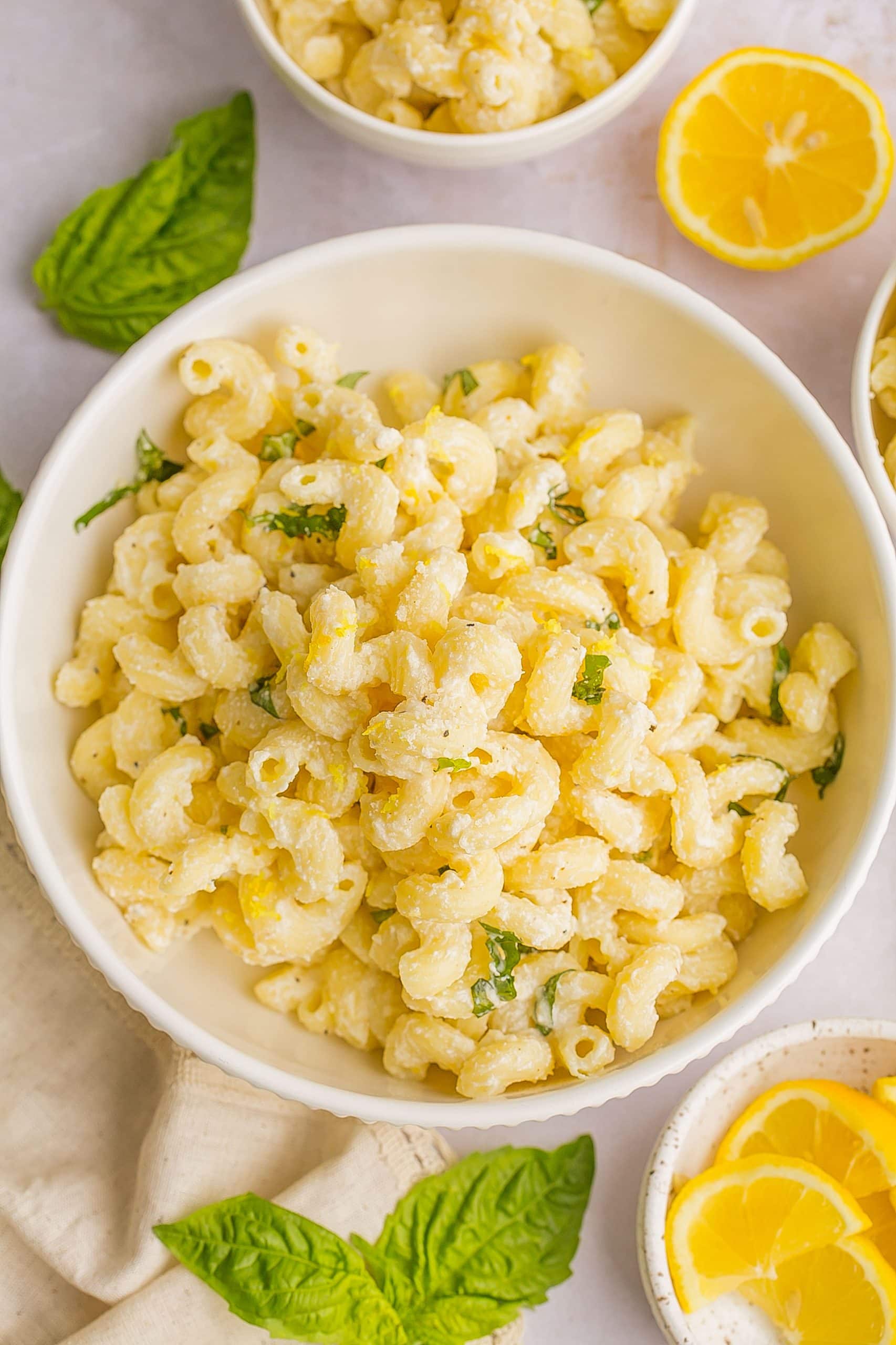 One Pot Pasta with Ricotta and Lemon in a bowl.