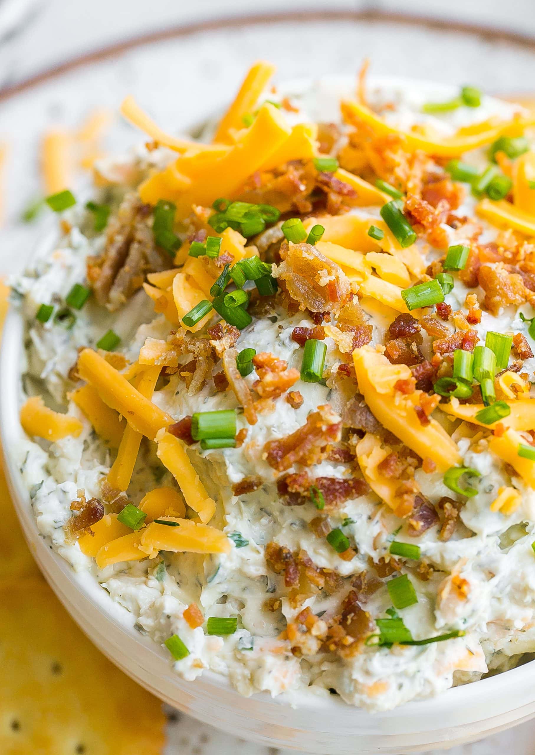 Party appetizer dip with bacon and cheese.