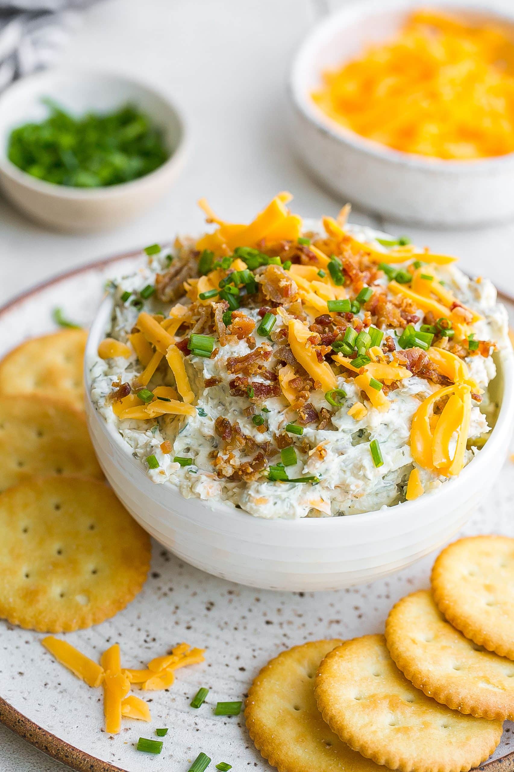 Cheddar cheese dip in a bowl.