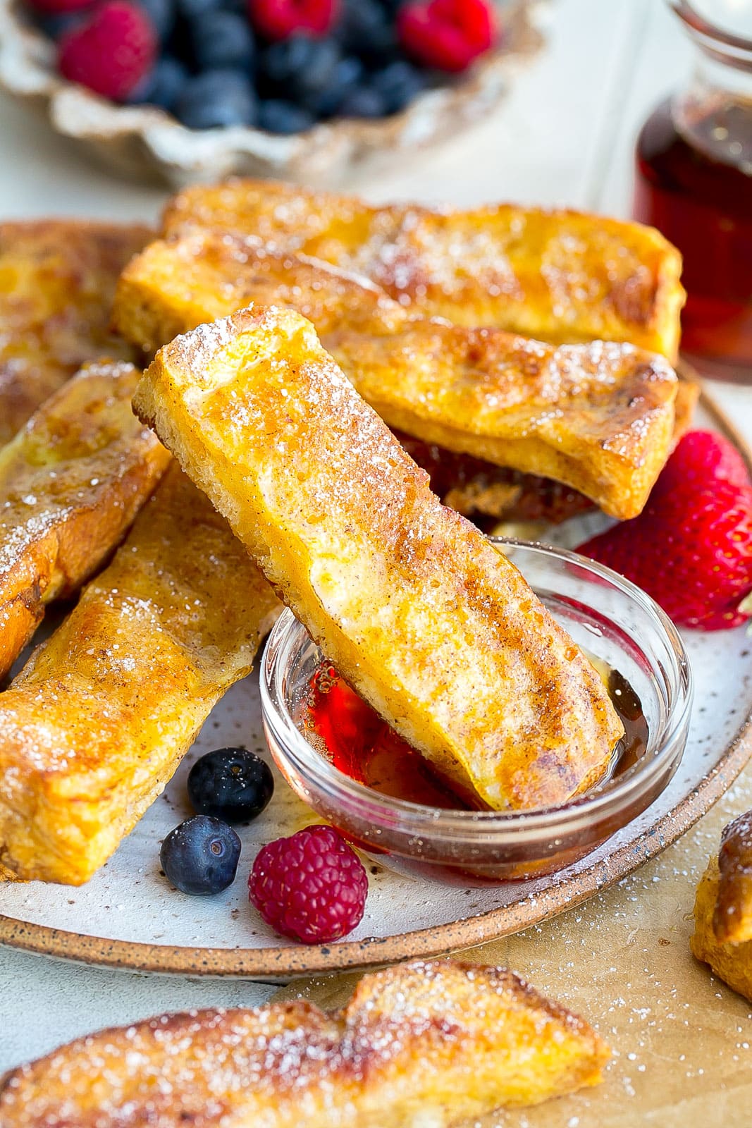 French toast stick in syup.