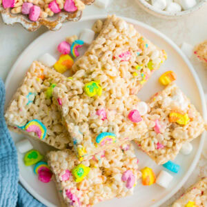 Lucky Charms Rice Krispie Treats on a plate.