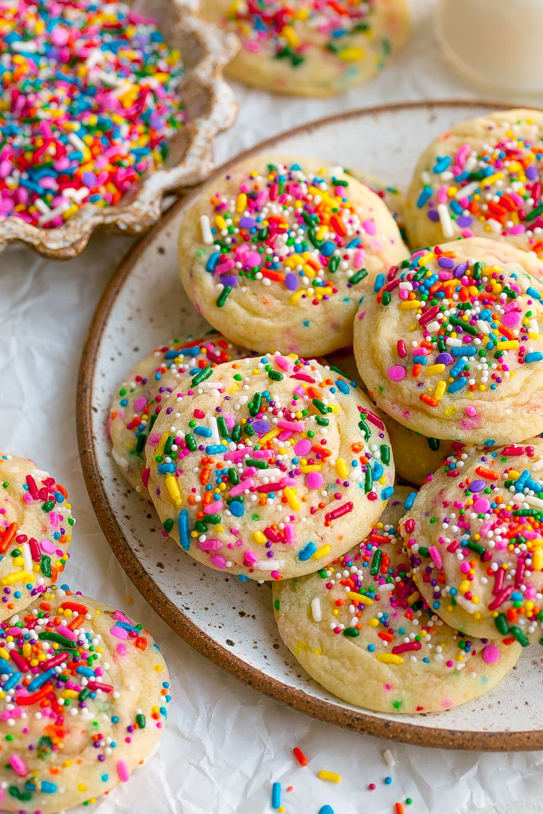 Rainbow cookies on a plate. 