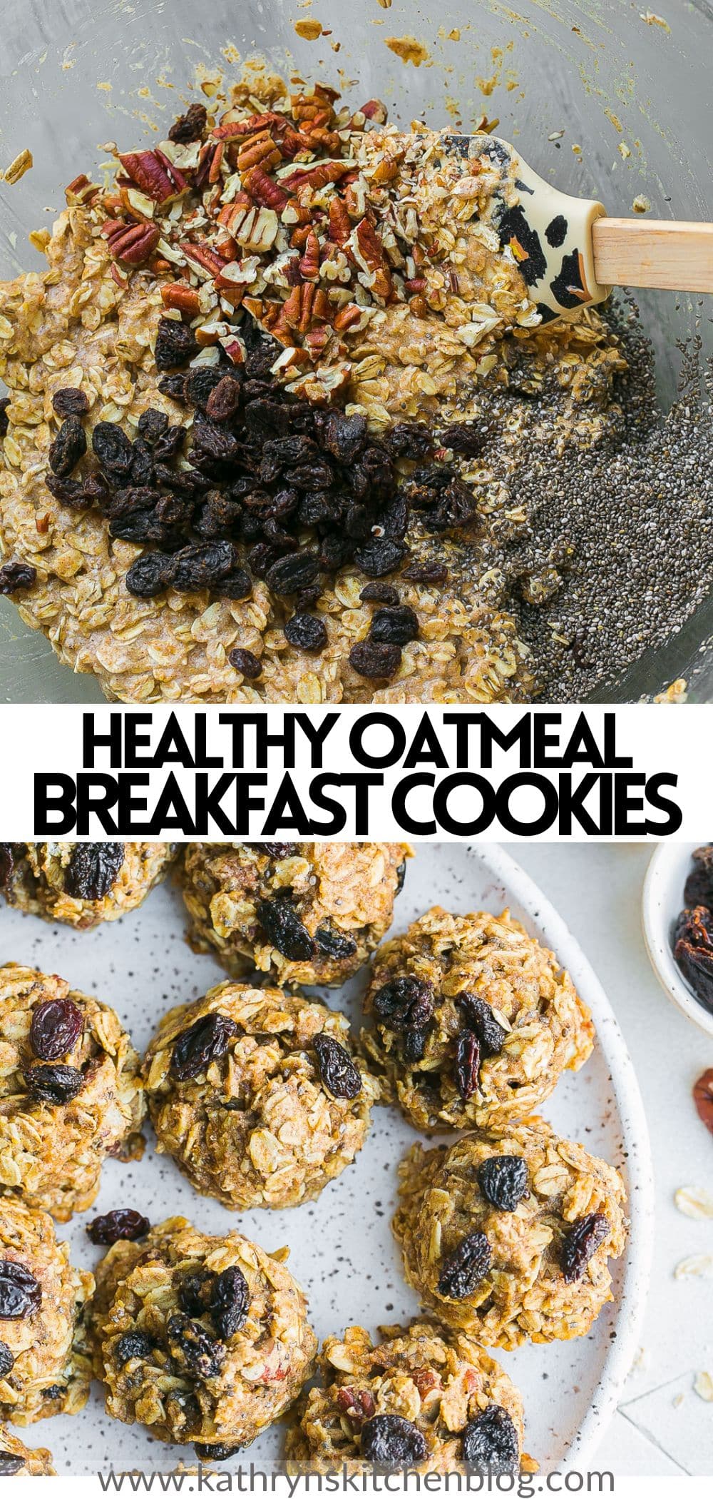 Oatmeal Raisin Breakfast Cookies make a perfect grab and go breakfast, snack or dessert. Made with wholesome ingredients and has no refined sugars or butter. Soft, chewy, and so satisfying! via @kathrynskitchen