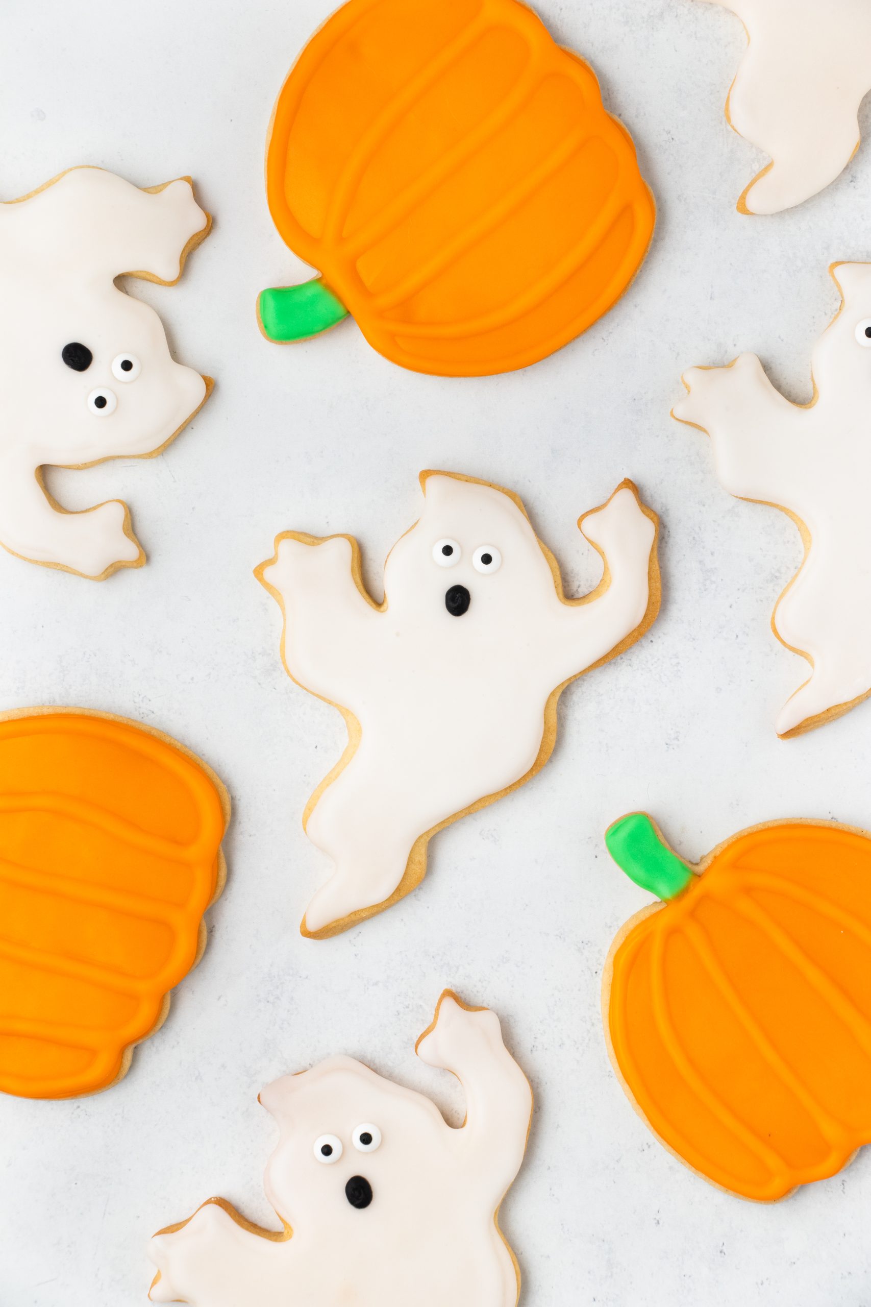 Ghost and pumpkin cut out sugar cookies. 