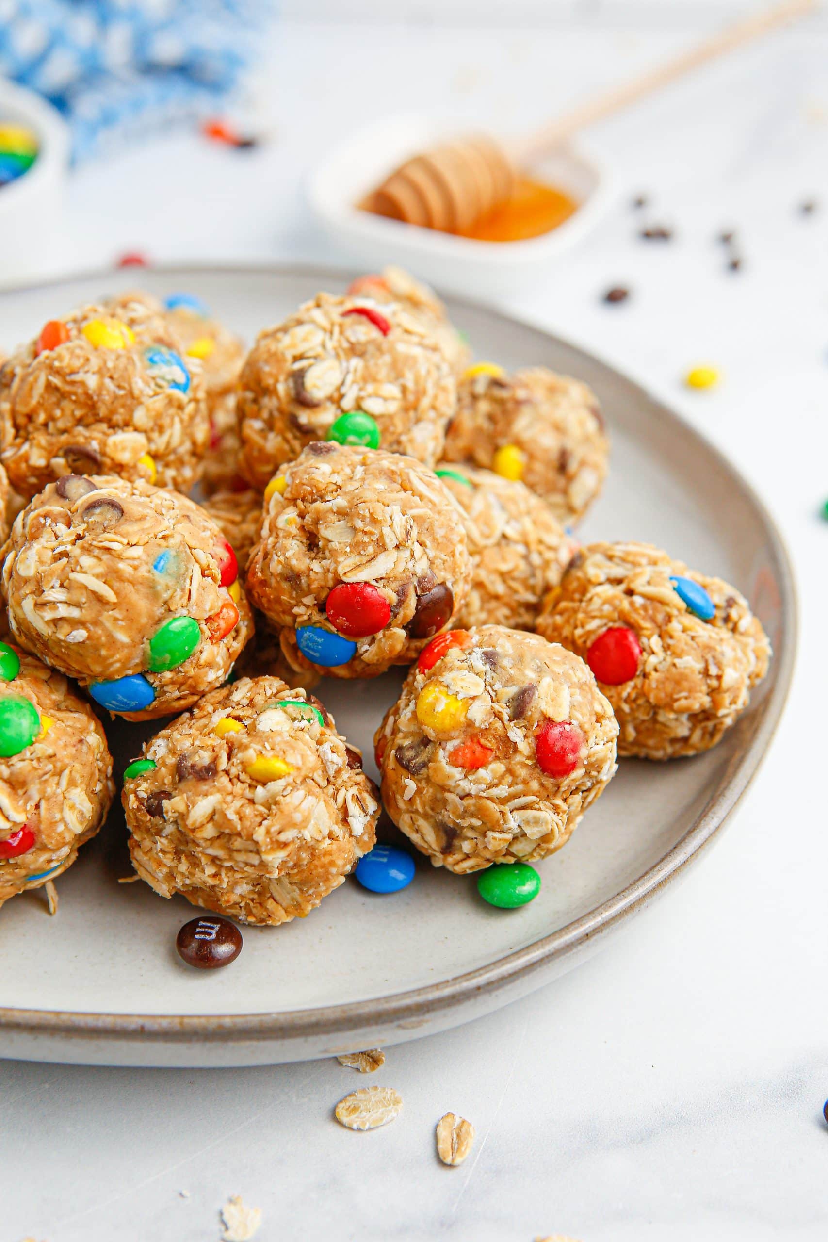 Monster Cookie Energy Bites with M&Ms.