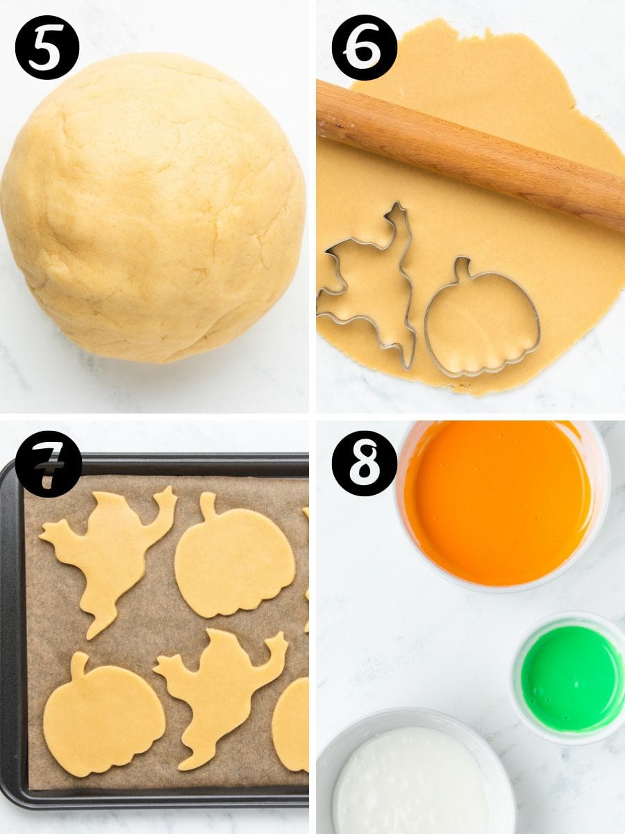 Cookie dough with halloween cookie cutters.