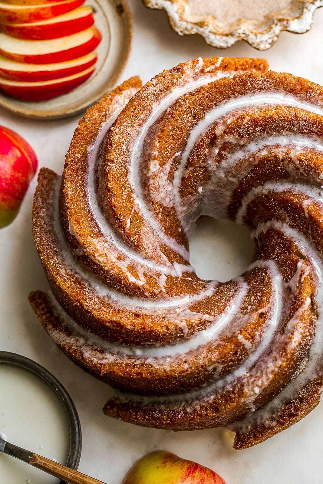 Apple Cinnamon Bundt Cake with icing.