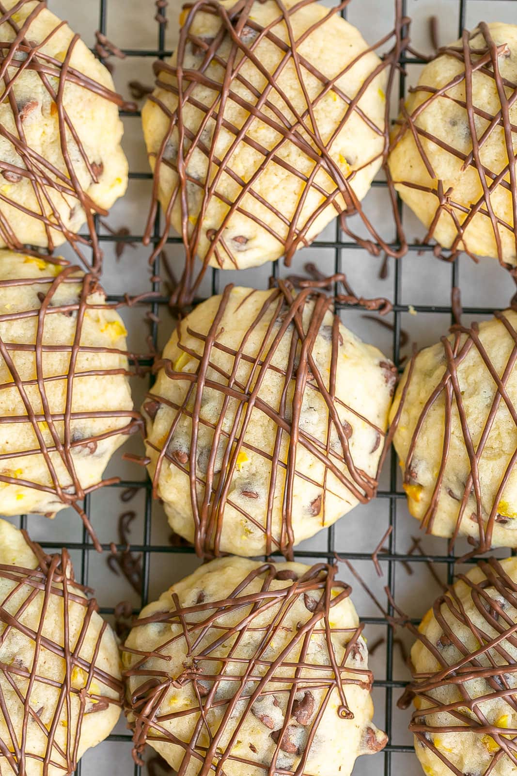 Italian cookies drizzled with chocolate.