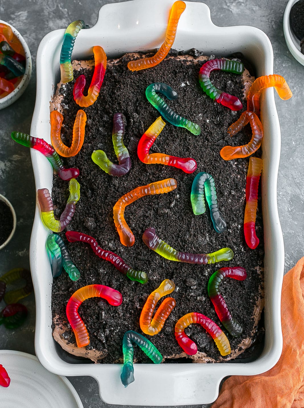 Oreo Dirt Cake with worms.