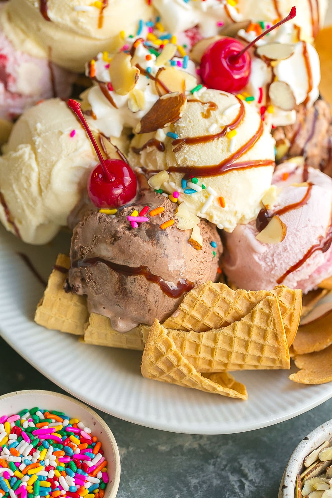 Close up of ice cream with sprinkles.