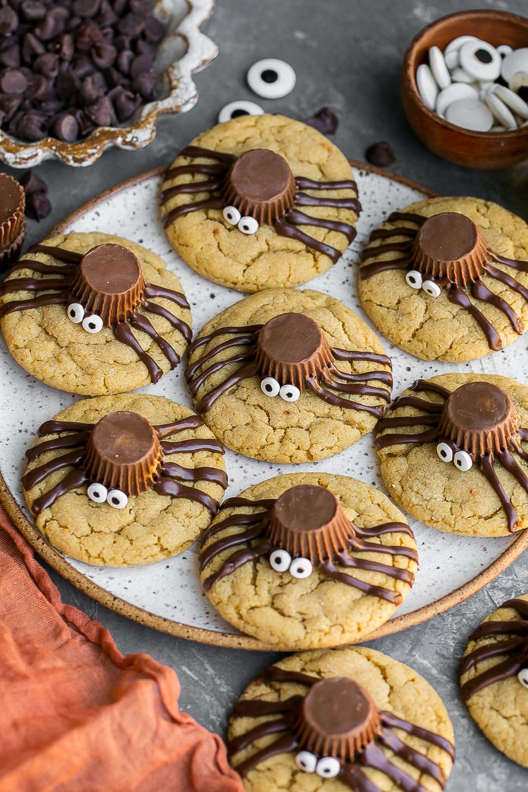 Spider cookies on a plate.